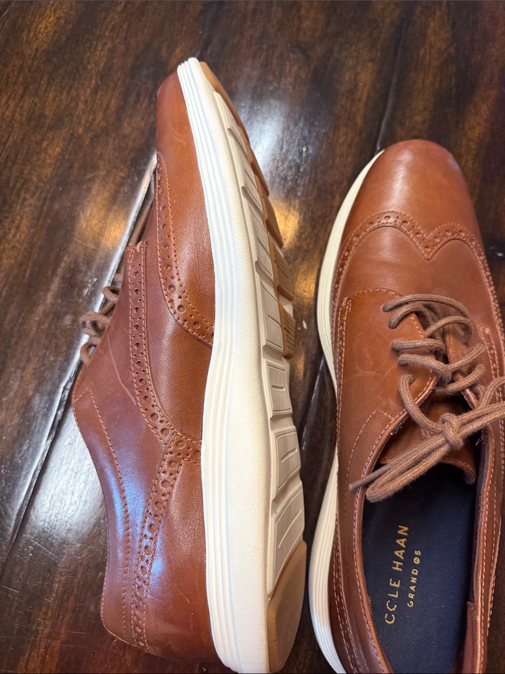 Cole Haan Brown Leather Wingtip Derby Shoes - Picture 4 of 5